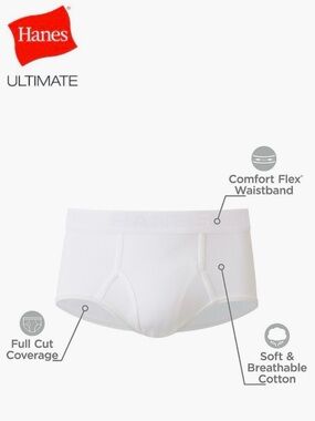 HANES Men’s 7-Pack Ultimate Moisture-Wicking Full Cut White Brief Underwear